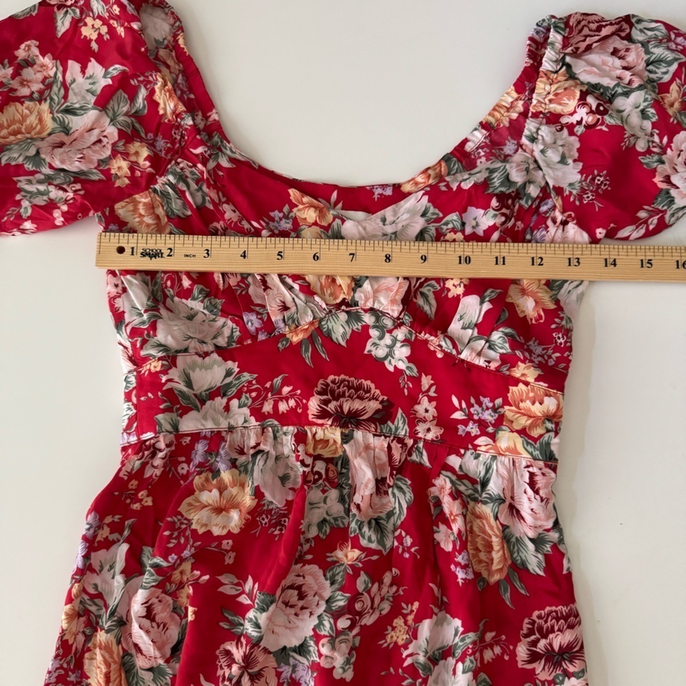 Auguste The Label Reverie Red Floral Print Tiered Puff Sleeve Midi Dress Size 0 - Picture 11 of 13